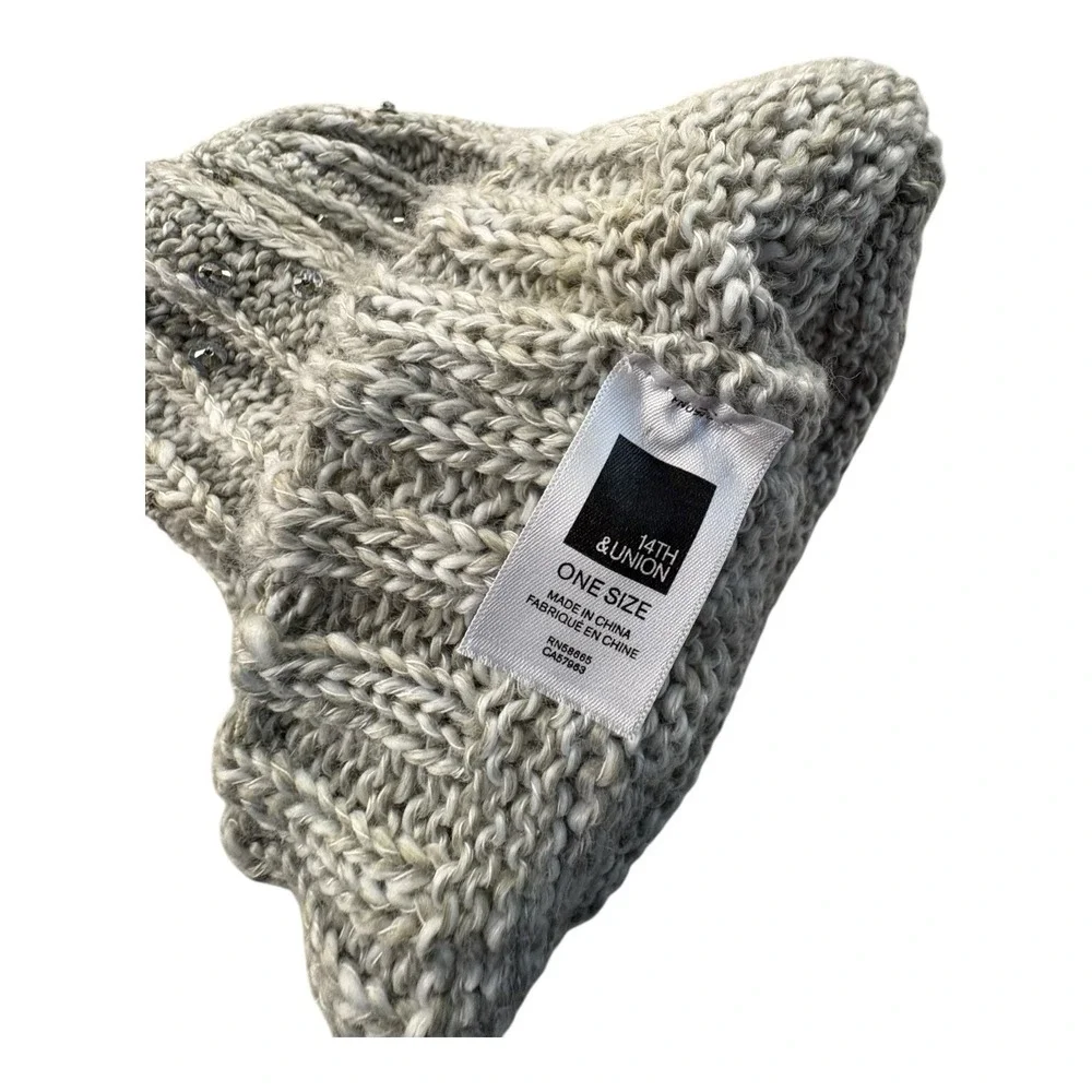 14th & Union Gray Knit Beanie Hat One Size with Sequins Winter Accessories‎